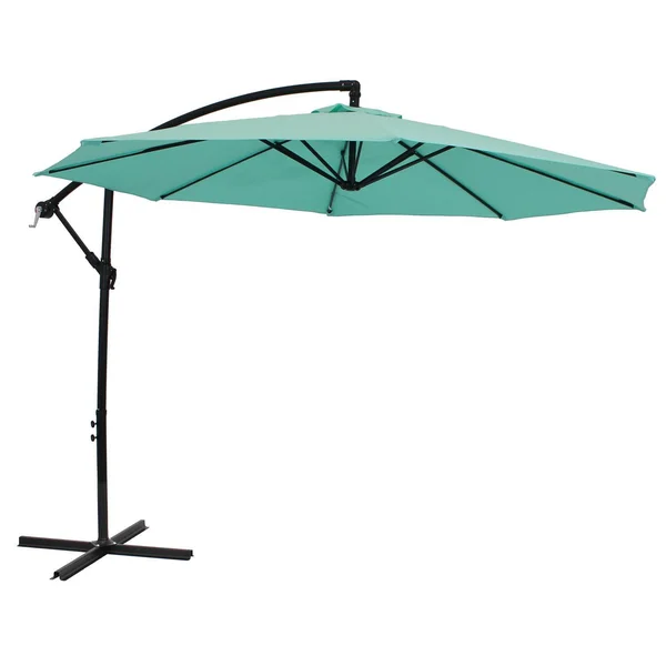 Ultimate Patio 9.5 Ft. Octagonal Aluminum Patio Cantilever Umbrella W/ Crank - Black Frame & Seafoam Polyester Canopy