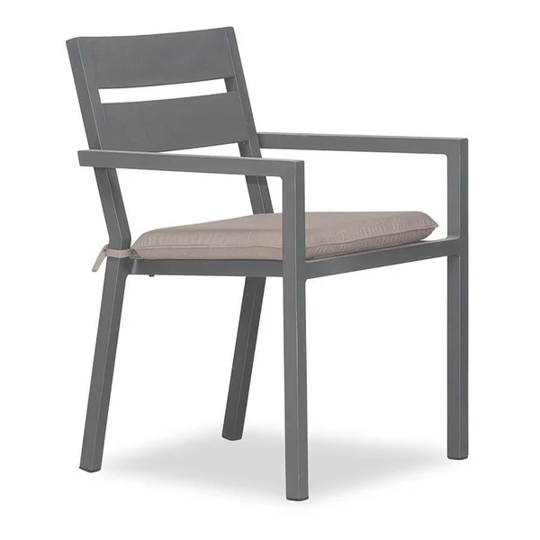 Calm Bay Aluminum Dining Arm Chair in Slate/Canvas Flax by Lakeview Outdoor Designs