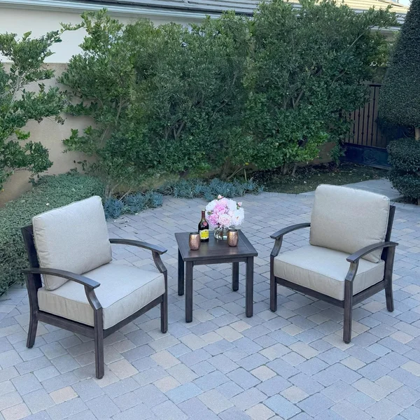Atlantis 3 Pc Aluminum Seating Set w/ 2 Club Chairs in Walnut/Beige by Darlee
