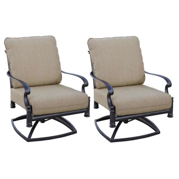 Santa Barbara Cast Aluminum 2 Pc Set Swivel Rocker Club Chair Set in Antique Bronze/Sesame by Darlee