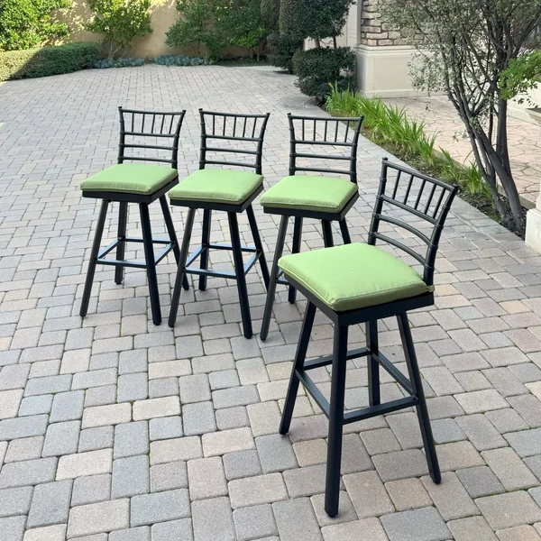 Bella 4 Pc Aluminum Swivel Bar Height Bar Stool Set in Green/Dark Brown by Darlee
