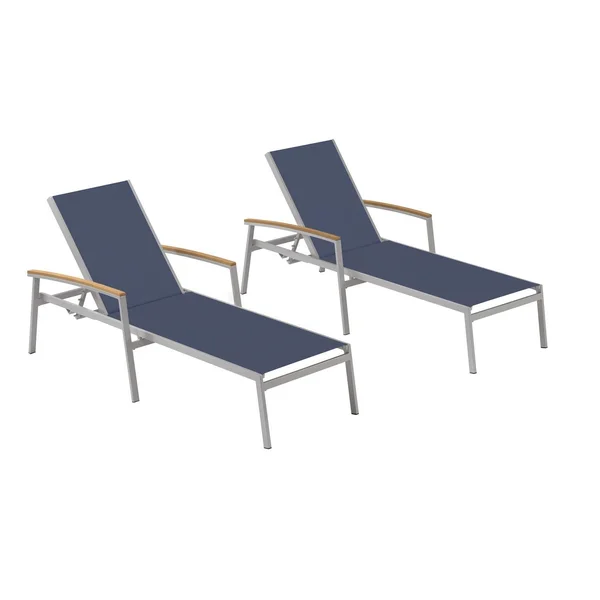 Travira 2 Pc Aluminum Chaise Lounge Set w/ Natural Tekwood Arm Caps in Flint/Ink Pen by Oxford Garden