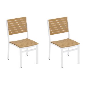 Travira 2 Pc Aluminum Dining Side Chair W/ Natural Tekwood Slats in Chalk By Oxford Garden