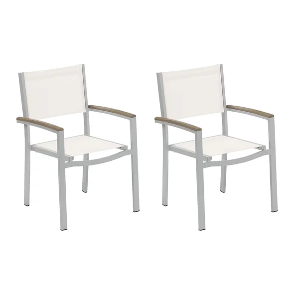 Travira 2 Pc Composite Sling & Aluminum Dining Chair W/ Vintage Tekwood Arm Caps in Flint/Natural By Oxford Garden