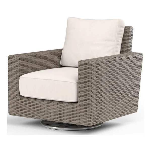 Coronado Wicker Swivel Rocker Club Chair in Driftwood/Canvas Natural by Sunset West