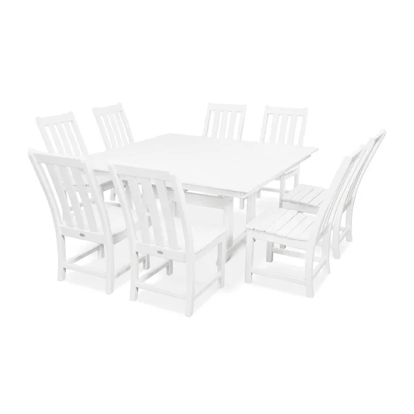 POLYWOOD Vineyard 9-Piece Farmhouse Trestle Dining Set - White