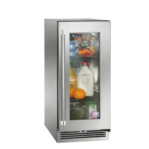 Perlick 15-Inch Signature Series Marine & Coastal Series Stainless Steel Glass Door Outdoor Refrigerator W/ Door Lock - Right Hinge - HP15RM-4-3RL