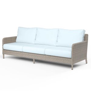Manhattan Wicker Patio Sofa in Canvas Skyline w/ Self Welt By Sunset West