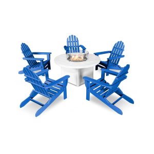 Classic Adirondack 6 Pc Recycled Plastic Fire Pit Seating Set in Pacific Blue by POLYWOOD