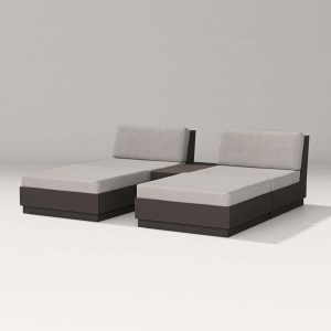 Elevate 5 Pc Recycled Plastic Double Chaise Lounge Seating Set in Vintage Coffee/Weathered Tweed By PW Designer Series