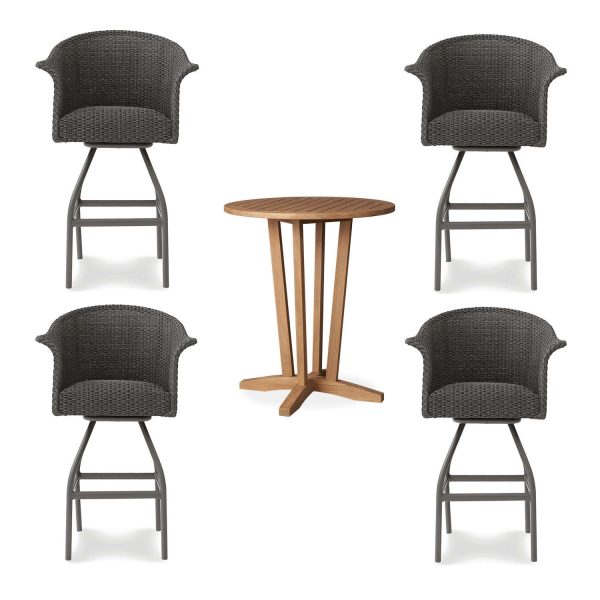 Timeless View 5 Pc Wicker Bar Set w/ Bar Stools in Pewter by Lakeview Outdoor Designs
