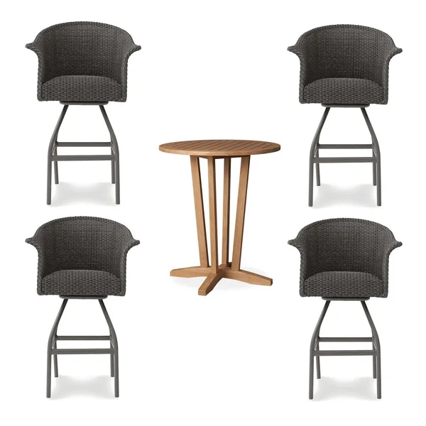 Timeless View 5 Pc Wicker Bar Set w/ Bar Stools in Pewter by Lakeview Outdoor Designs