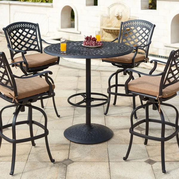 Sedona 5 Pc Cast Aluminum Bar Set w/ 42 Inch Round Series 60 Table in Antique Bronze/Sesame by Darlee