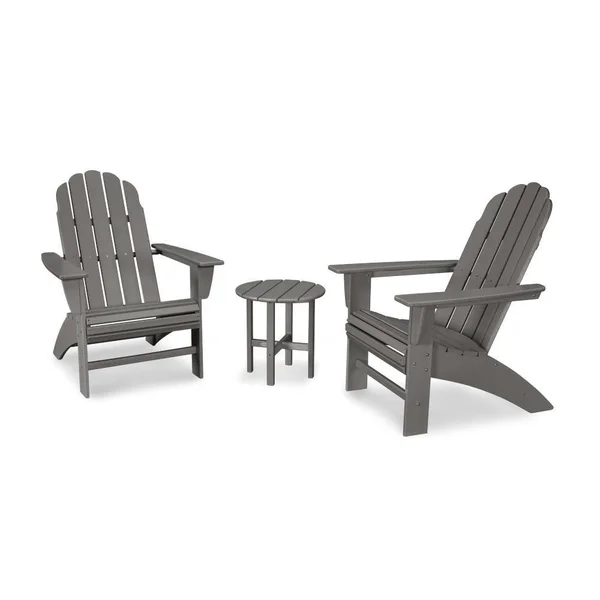 Vineyard 3 Pc Recycled Plastic Curveback Adirondack Seating Set in Slate Gray by POLYWOOD
