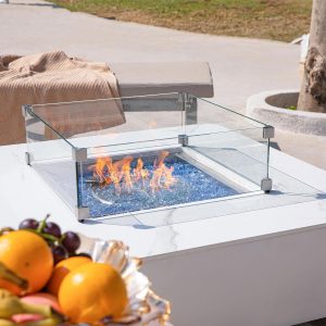 Crossview 42 Inch Square Porcelain Propane Fire Pit Table in White by Lakeview Outdoor Designs