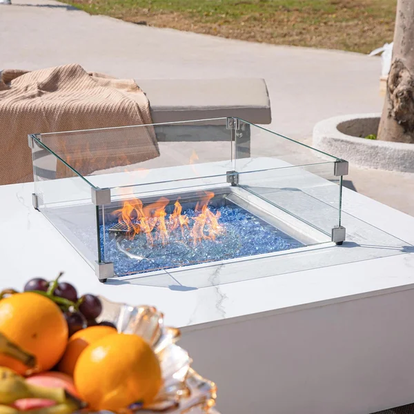 Crossview 42 Inch Square Porcelain Natural Gas Fire Pit Table in White by Lakeview Outdoor Designs