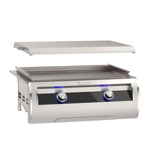 Fire Magic Echelon Diamond E660i Black Glass Built-In Natural Gas Gourmet Griddle w/ Stainless Steel Cover - E660I-1T4N