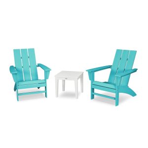 Modern Adirondack 3 Pc Recycled Plastic Seating Set in Aruba by POLYWOOD