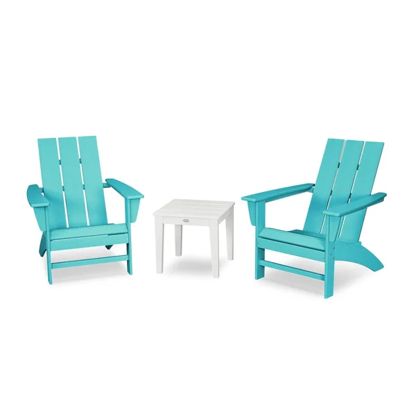 Modern Adirondack 3 Pc Recycled Plastic Seating Set in Aruba by POLYWOOD