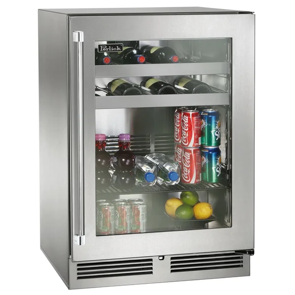 Perlick 24-Inch Signature Series Stainless Steel Glass Door Outdoor Beverage Center - Right Hinged - HP24BO-4-3R