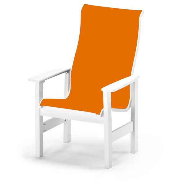 Leeward Supreme MGP Patio Dining Arm Chair With Sling Seating By Telescope Casual - Textured Snow/Tangerine