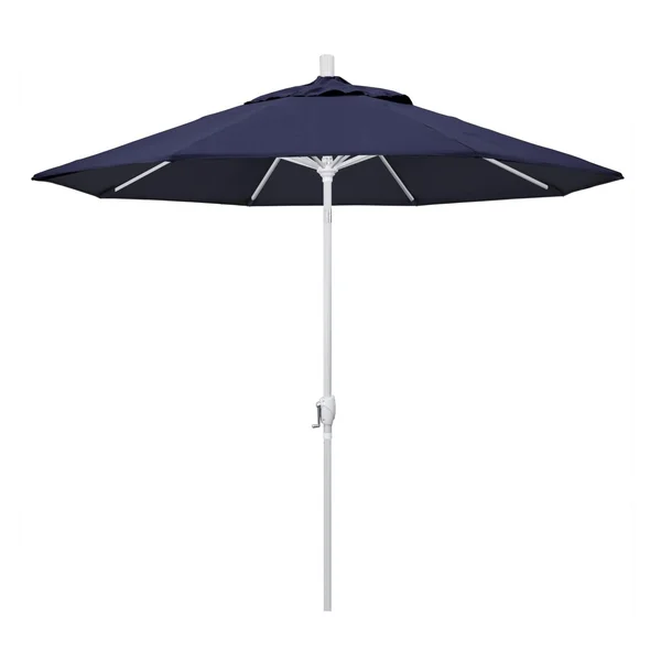 California Umbrella 9 Ft. Octagonal Aluminum Push Button Tilt Patio Umbrella W/ Crank Lift & Aluminum Ribs - Matted White Frame / Sunbrella Canvas Navy Canopy