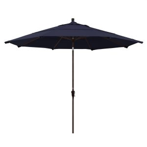 California Umbrella 11 Ft. Octagonal Aluminum Auto Tilt Patio Umbrella W/ Crank Lift & Aluminum Ribs - Bronze Frame / Olefin Navy Blue Canopy