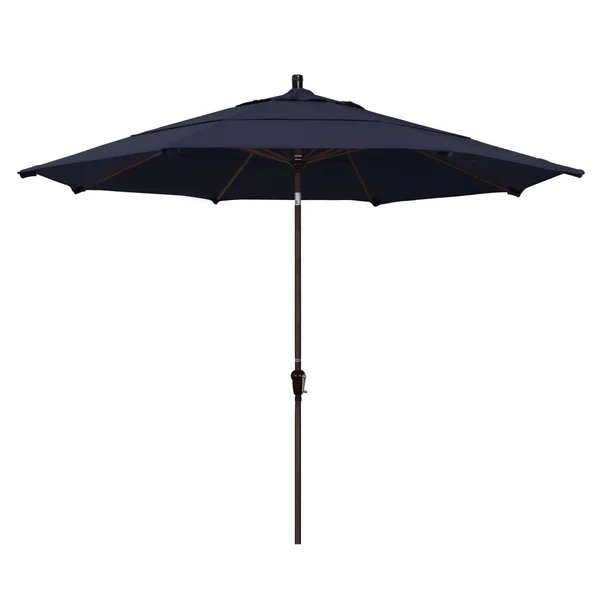California Umbrella 11 Ft. Octagonal Aluminum Auto Tilt Patio Umbrella W/ Crank Lift & Aluminum Ribs - Bronze Frame / Olefin Navy Blue Canopy