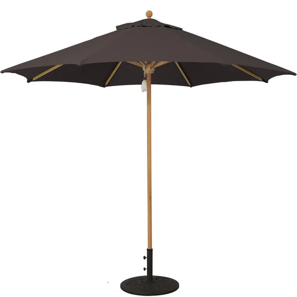 Galtech 9 Ft. Octagonal Hardwood Patio Market Umbrella W/ Pulley - Teak W/ Sunbrella Canvas Black Canopy