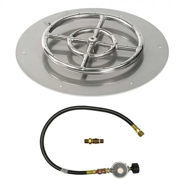 BBQGuys Signature 18 Inch Stainless Steel Round Flat Pan W/Match Light Kit - 12 Inch Ring - Propane