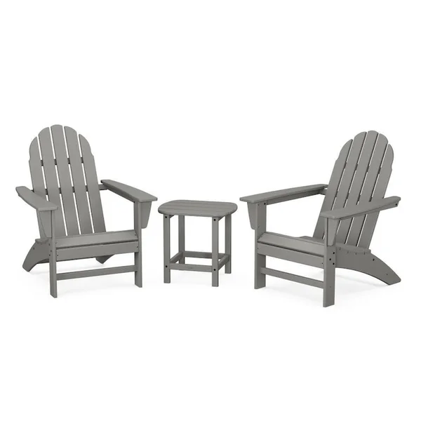Vineyard 3 Pc Recycled Plastic Adirondack Seating Set w/ South Beach End Table in Slate Gray by POLYWOOD