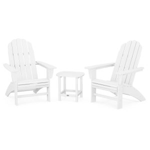 Vineyard 3 Pc Recycled Plastic Curveback Adirondack Seating Set w/ South Beach End Table in White by POLYWOOD