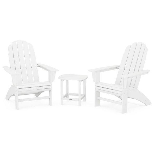 Vineyard 3 Pc Recycled Plastic Curveback Adirondack Seating Set w/ South Beach End Table in White by POLYWOOD