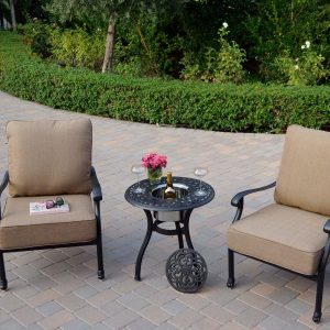 Madison 3 Pc Cast Aluminum Seating Set w/ 24 Inch Series 60 Ice Bucket End Table & in Antique Bronze/Sesame by Darlee