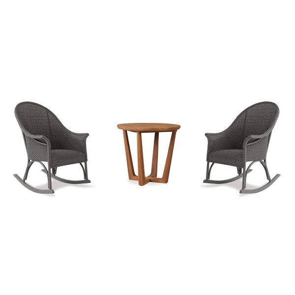 Timeless View 3 Pc Wicker Seating Set w/ Rocking Chairs in Pewter by Lakeview Outdoor Designs