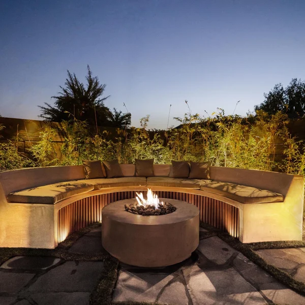 Stoneview 48 Inch Round GFRC Propane Fire Bowl in Natural by Lakeview Outdoor Designs