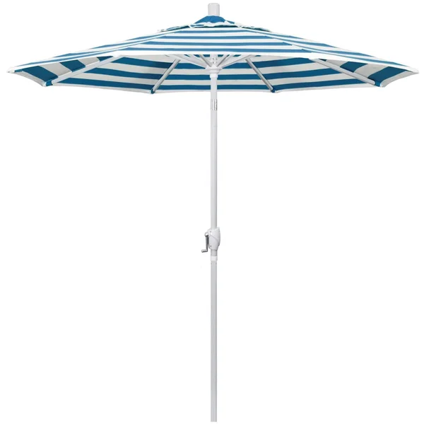 California Umbrella Pacific Trail Series 7.5 Ft Octagonal Aluminum Push Button Tilt Patio Umbrella W/ Crank Lift - Matted White Frame / Sunbrella Cabana Regatta Canopy