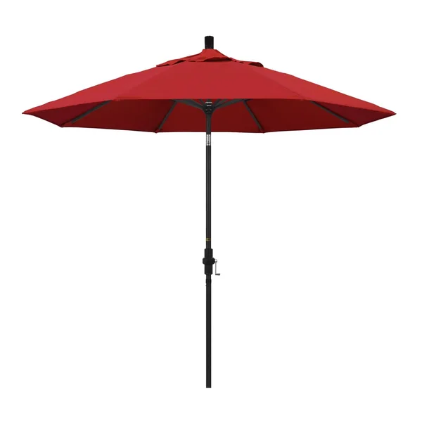 California Umbrella 9 Ft. Octagonal Aluminum Collar Tilt Patio Umbrella W/ Crank Lift & Aluminum Ribs - Stone Black Frame / Sunbrella Canvas Jockey Red Canopy