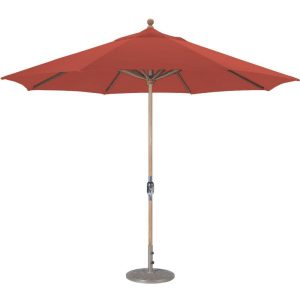 Galtech 11 Ft. Octagonal Teak Patio Market Umbrella W/ Crank Lift - Sunbrella Canvas Henna Canopy