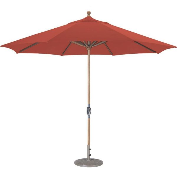 Galtech 11 Ft. Octagonal Teak Patio Market Umbrella W/ Crank Lift - Sunbrella Canvas Henna Canopy