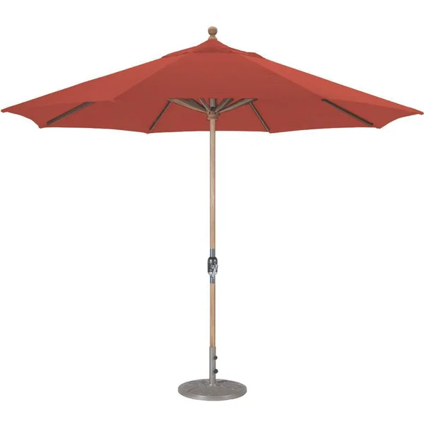 Galtech 11 Ft. Octagonal Teak Patio Market Umbrella W/ Crank Lift - Sunbrella Canvas Henna Canopy