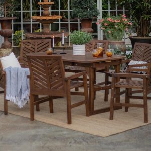 Ultimate Patio Wishlake 7 Piece Acacia Patio Dining Set W/ 55-79 X 35 Inch Extension Rectangular Table - Dark Brown