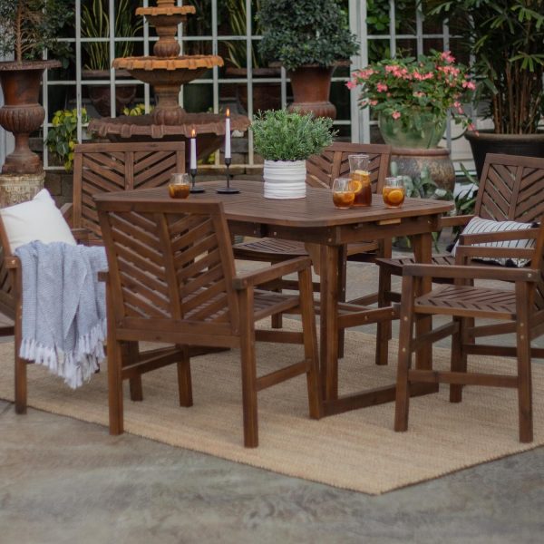 Ultimate Patio Wishlake 7 Piece Acacia Patio Dining Set W/ 55-79 X 35 Inch Extension Rectangular Table - Dark Brown