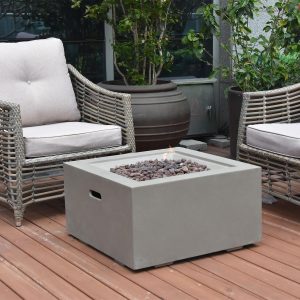 Candlewood 27 Inch Square Concrete Propane Fire Pit in Gray by Lakeview Outdoor Designs
