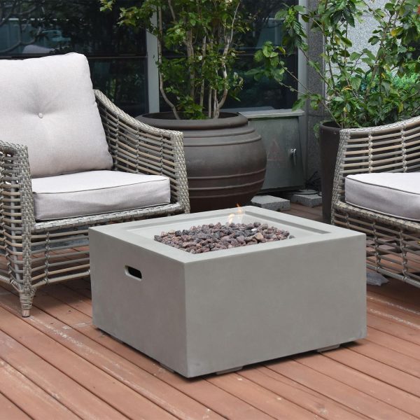Candlewood 27 Inch Square Concrete Propane Fire Pit in Gray by Lakeview Outdoor Designs
