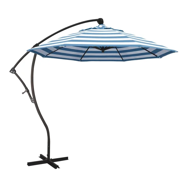 California Umbrella Bayside Series 9 Ft Octagonal Aluminum 360 Tilt Cantilever Patio Umbrella W/ Crank Lift - Bronze Frame / Sunbrella Cabana Regatta Canopy