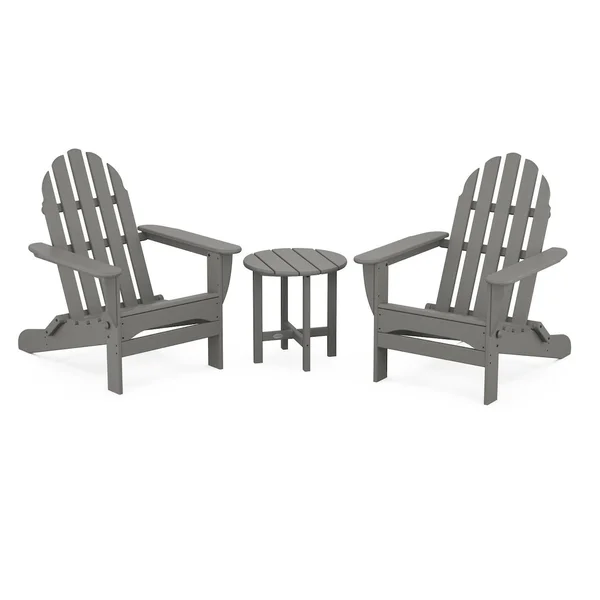 Classic Adirondack 3 Pc Recycled Plastic Seating Set w/ Folding Chairs in Slate Gray by POLYWOOD