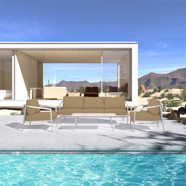 Midnight Cove 4 Pc Aluminum Seating Set w/ Sofa in Urban Stone/Heather Beige by Lakeview Outdoor Designs