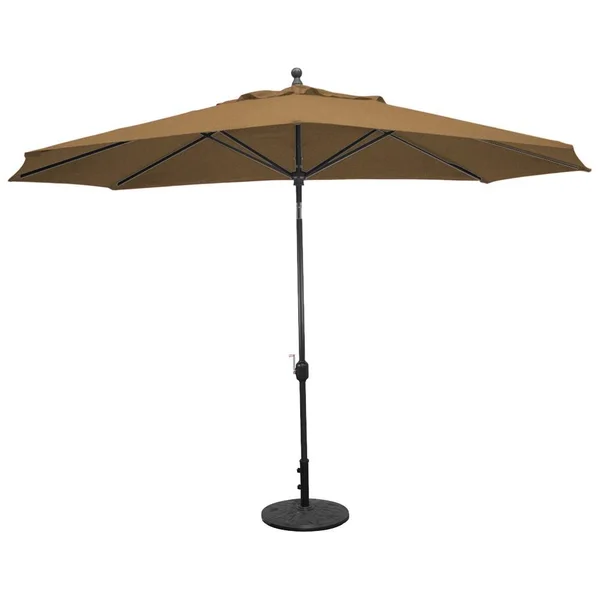 Galtech 11 X 8 Ft. Oval Aluminum Patio Market Umbrella W/ Crank Lift And Deluxe Auto Tilt - Black Frame W/ Sunbrella Canvas Teak Canopy