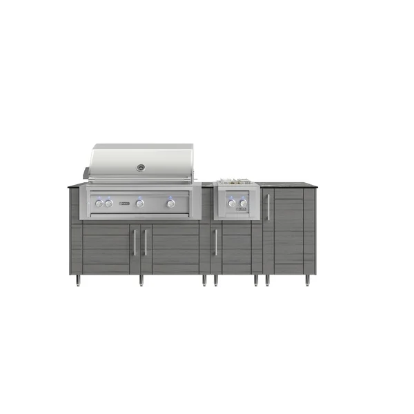 WeatherStrong Abaco 7 Ft Outdoor Kitchen Island w/ Lynx Natural Gas Grill & Side Burner in Dark Ash/Midnight Ice